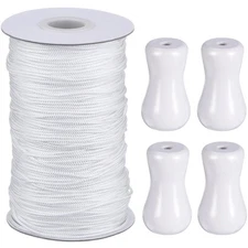1.8 mm White Braided Lift Shade Cord 55 Yards/roll with 4 Pieces Wood Pendant...