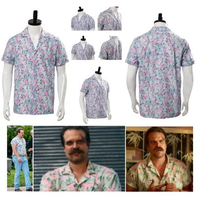 Jim Hopper Shirt Cosplay Costume Hawaiian T-Shirt Hawaiian Beach Party Tops Mens