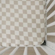 Taupe Checkered Muslin Crib by , Soft and Breathable Bed Sheets for Babies, M...