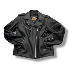 Vintage Harley Davidson Black Leather Jacket Women's Medium USA Made HD Full Zip
