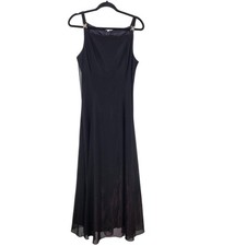 Betsy & Adam Wine Oxblood Metallic Sheen Maxi Dress Sz 12P Evening Gown Gothic