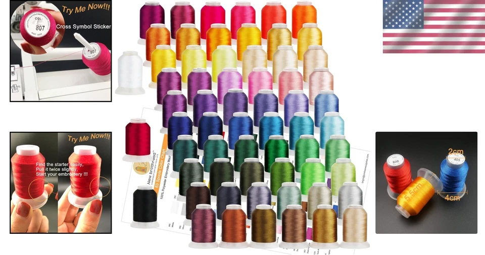 Commercial Grade 63-Color Polyester Embroidery Thread - 550yd Machine Compatible - Image 2 of 4