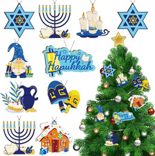 Chanukah Decorations - 24 Pcs Hanging Tree Ornaments, Wood Tags, Jewish Gifts, M