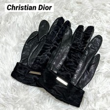 Christian Dior Leather Gloves Black Silver Logo Plate From Japan