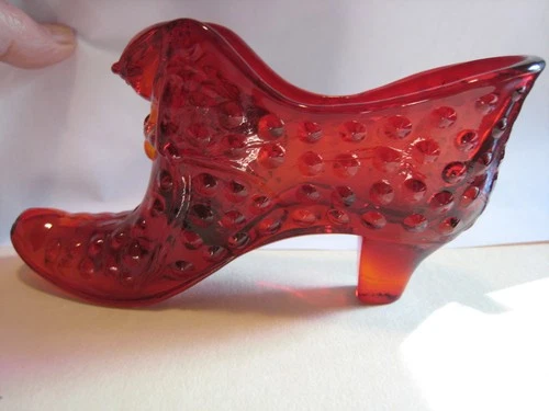 Vintage Fenton Glass Ruby Red Cat’s Head Design Shoe Slipper