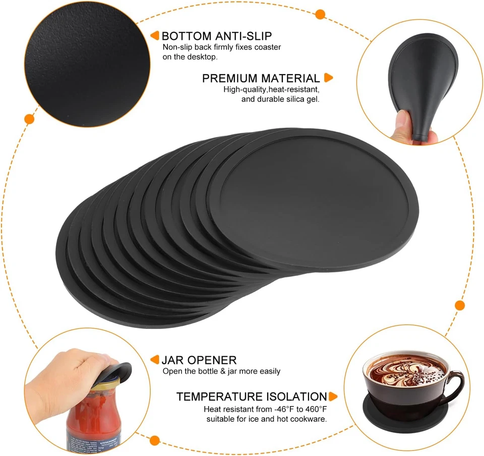 Sottobicchieri Silicone 12 Pezzi - Sottobicchieri Antiscivolo E Isolati - Sottob - Immagine 2 di 4