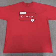 Vintage 90s COMPAQ Logo Hanes Heavyweight Size XL Red T-Shirt Single Stitch