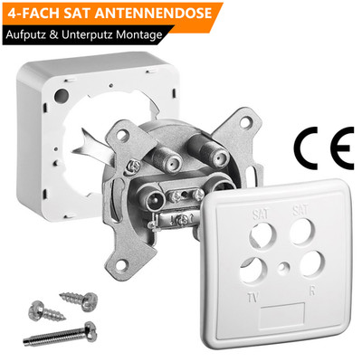 4-Fach SAT TWIN Antennendose HD TV Endose Stichdose Twin Dose Aufputz Unterputz