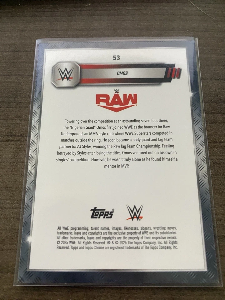 Omos 2025 Topps Chrome WWE Neon Green Geometric Refractor /75 - Image 2 of 2