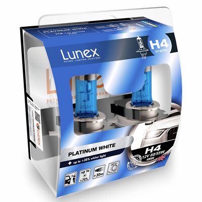 Lunex H4 Car BULB Replacement Upgrade Platinum White 12v x2  