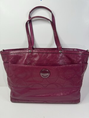Coach F17940 Signature Fuchsia Pink XL Shoulder Diaper Bag Tote