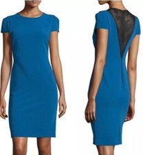 Alice + Olivia Hollis Blue Royal Black Lace Cap Sleeves Sheath Dress Size 10