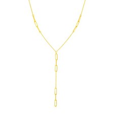 14K Yellow Gold Lariat Necklace with Paperclip Chain Stations