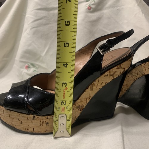Alaina Platform Wedge Black Patent Leather Sandal Cork Trim -Size US 5 / EU 35.5 - Picture 7 of 18