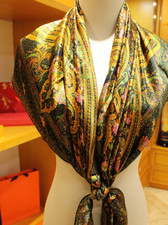 Sallys 100 Mulberry Silk Wrap Shawl cashew Print Square Scarf 43"new