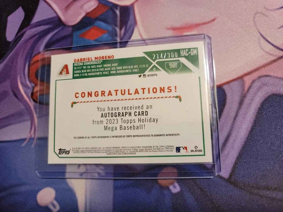 2023 Topps Holiday Mega Autograph Gabriel Moreno 214/300 Rookie HAC-GM SP RC HTF - Image 2 of 3
