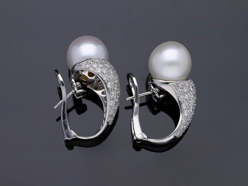 Pendientes Top Price 3,00 ct. Diamantes brillantes perlas oro 750 18 quilates Deta - Imagen 5 de 8