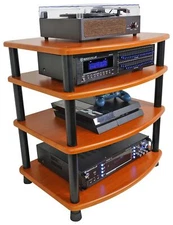 Rockville FLX Classic Wood Adjustable Height 4 Shelf Home Theater A/V Rack Stand