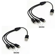 2PACK SB 2.0 A Male to 3 Micro USB Male Charging Cable Power 3 android phones
