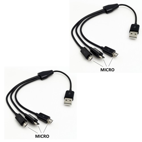 2PACK SB 2.0 A Male to 3 Micro USB Male Charging Cable Power 3 android phones - 第 1/6 張圖片