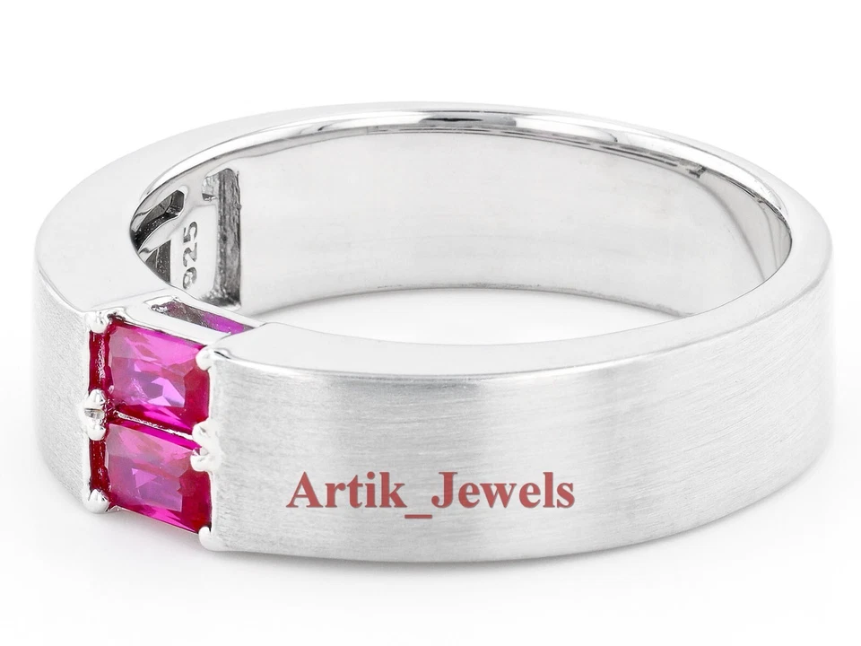 Künstlicher Rubin Mit 14K Weiß Vergoldet Silber Ring für Herren #803 - Bild 2 von 4