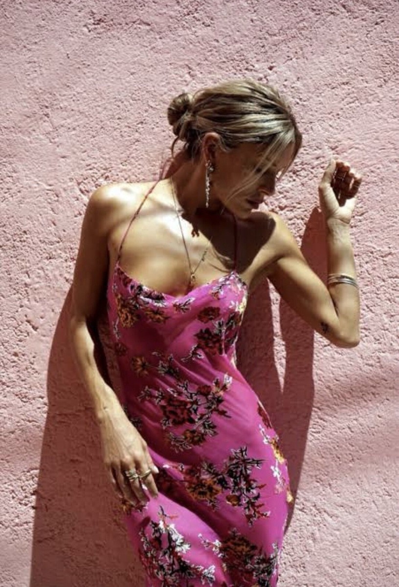 Rat Boa Dress Kiki Dress Size XS Pink Floral Maxi Silk Gown Low