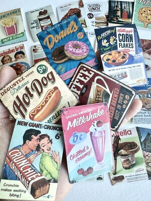 10 Pcs Dollhouse Miniature Restaurant Store Poster Retro self adhesive