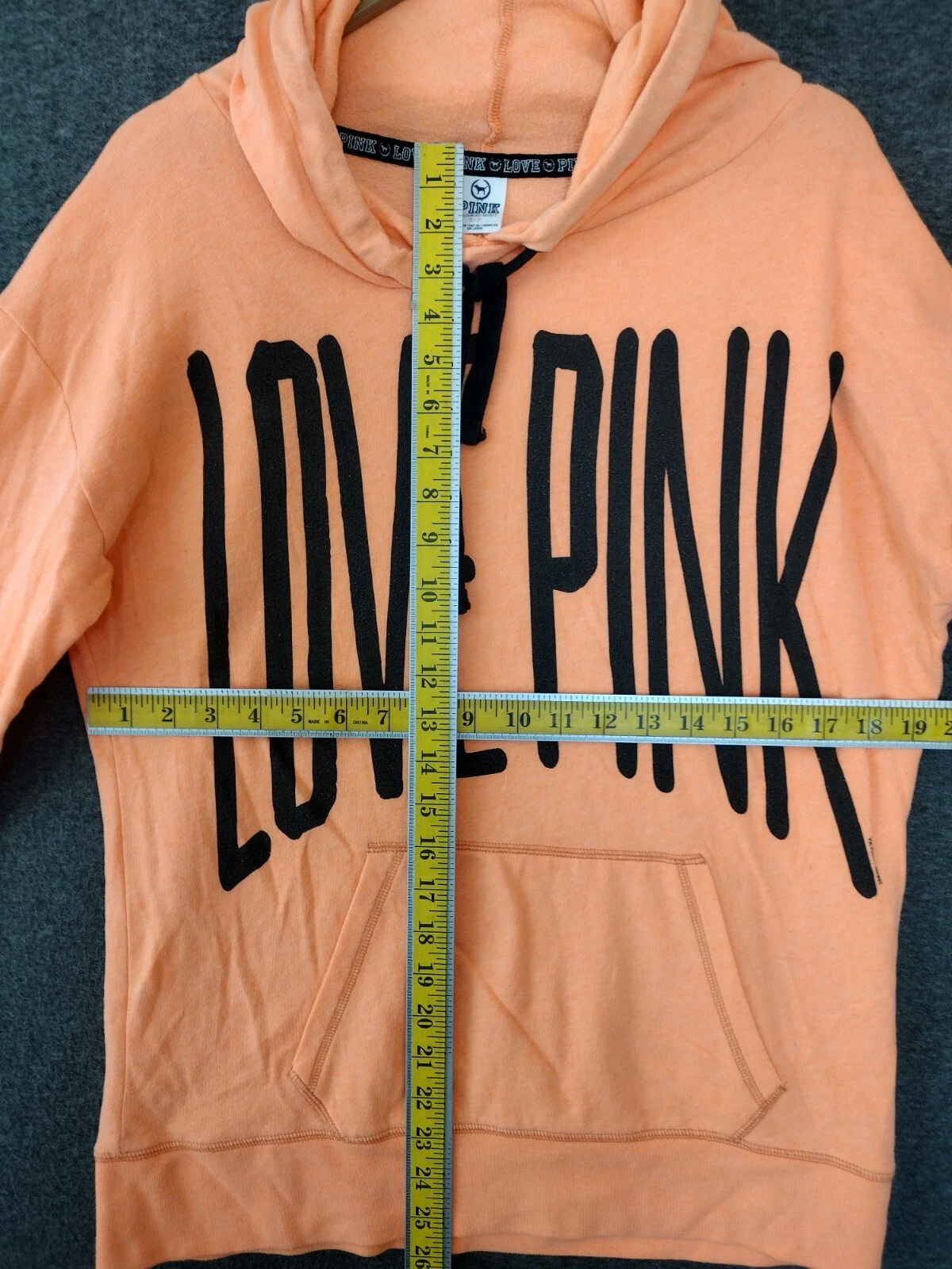 UNDERCOVER Felpa con cappuccio Victorias Secret nera amore rosa logo S arancione con tasche