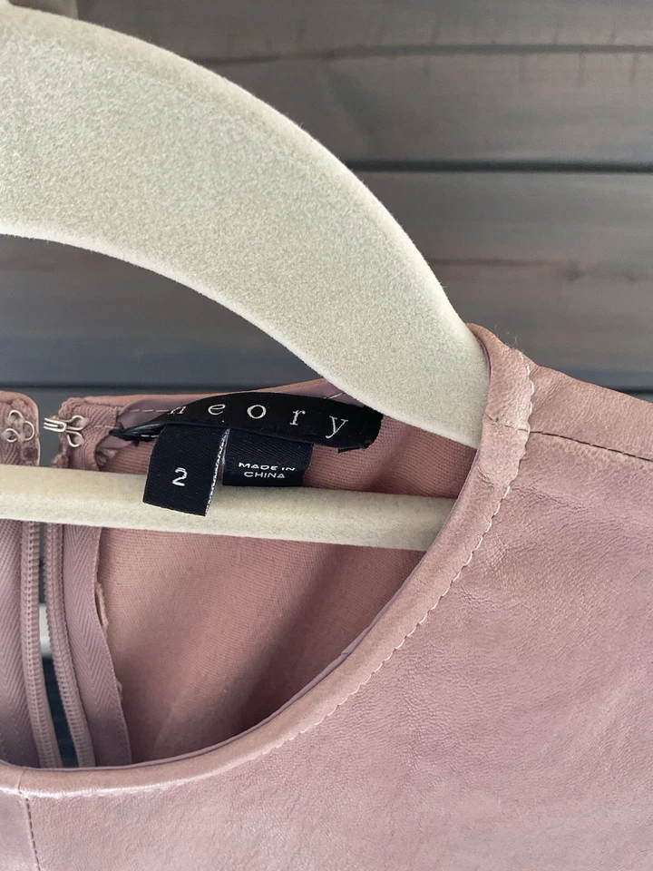 Vestido Theory Rosa Rusa Cuello Redondo Sin Mangas 2 Cuero Cordero Foto 3 de 4