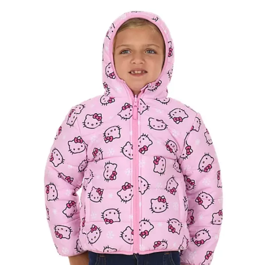 Hello Kitty Puffer Chaqueta Abrigo Sudadera con Capucha Niñas Niños Pequeños 2T 3T 4T 5T 6 7 Rosa Foto 4 de 4