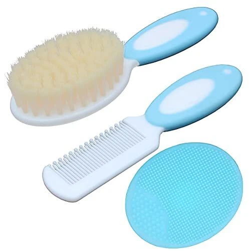 Baby Hair Brush &Silicone Baby Cradle Cap Brush Set, for Newborns & Blue - Picture 1 of 6