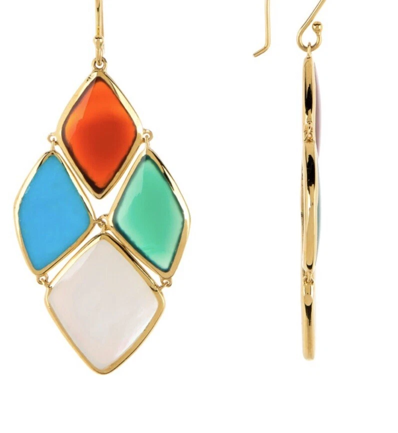 NUEVO SIN ETIQUETAS IPPOLITA ORO 18K GRANDE RIVIERA CIELO CASCADA 4 PIEDRAS PENDIENTES COLGANTES lote Foto 3 de 4