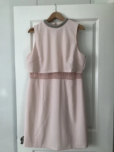 Asos Curve Dress Pale Pink Embellished With See Through Panel At Waist Size 20 - Picture 1 of 9