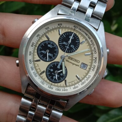 RARE Seiko Panda Chronograph Quartz 7T32 7C60 Lumibrite Dial
