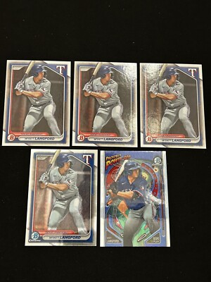 2024 Bowman Wyatt Langford #BP-64 Rangers 3 Paper 1 Chrome Power Up Lot (5)
