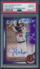 PSA 10 JUD FABIAN AUTO 1st 2022 Bowman Chrome PURPLE REFRACTOR #/250 RC GEM MINT