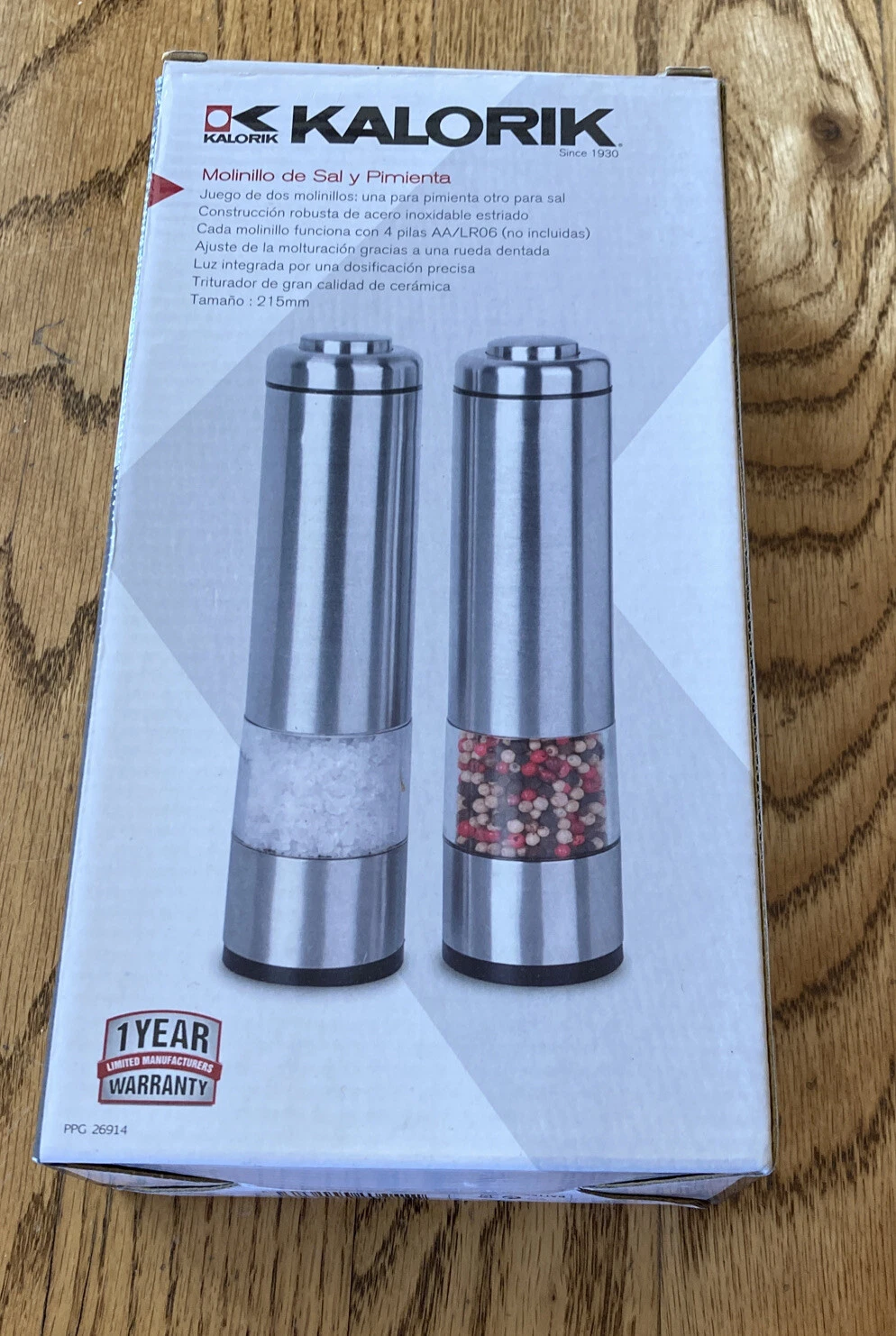 Kalorik Automatic Gravity Salt and Pepper Mills Battery Operated Stainless Steel