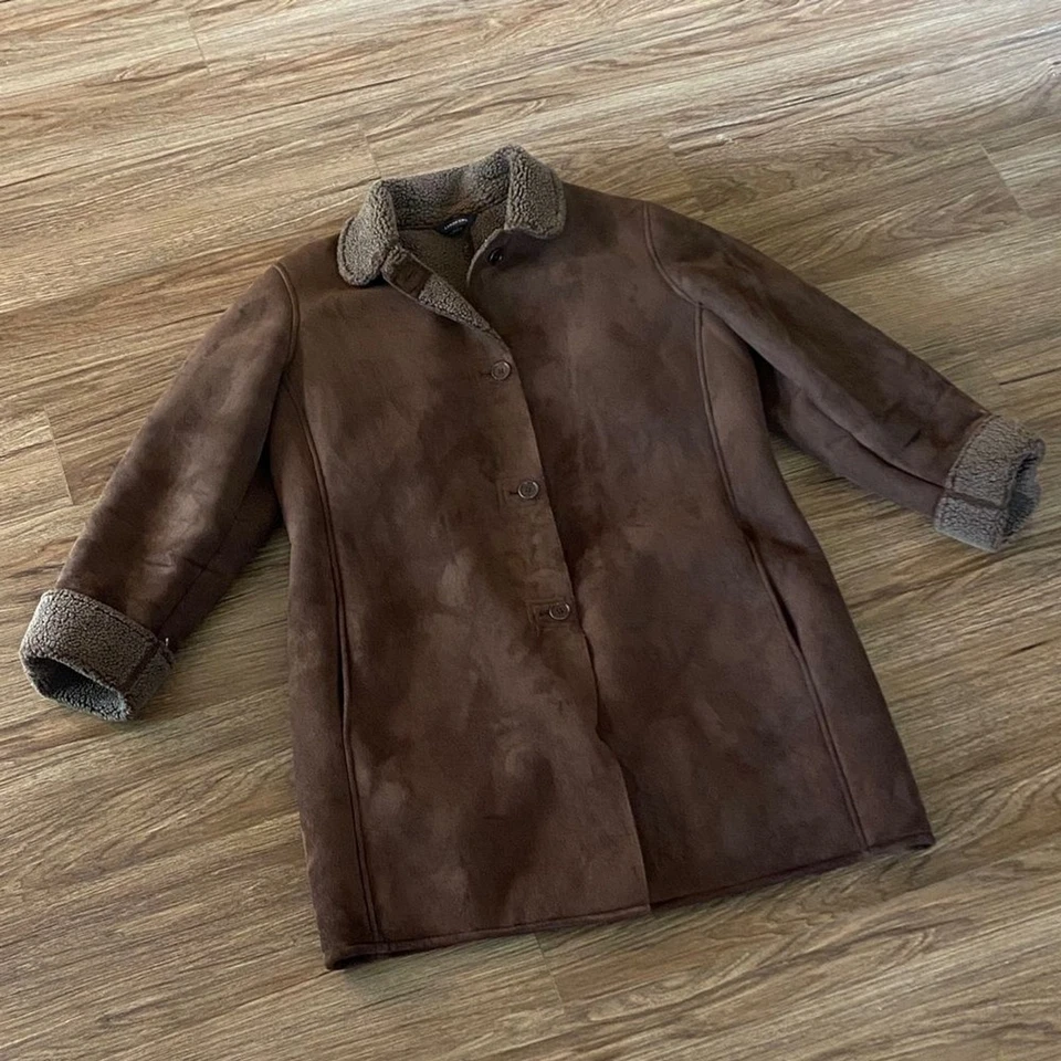 Abrigo Chaqueta Larga Forrada Sherpa Lands' End Penny Lane Imitación Gamuza Talla L Foto 2 de 4