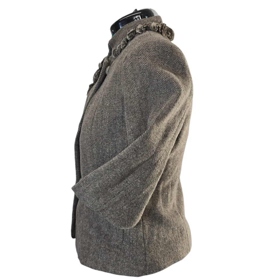 Blazer Mujer Tweed Cuello Floral Patrón Espiga Chaqueta-SIN ETIQUETA TALLA Foto 2 de 4