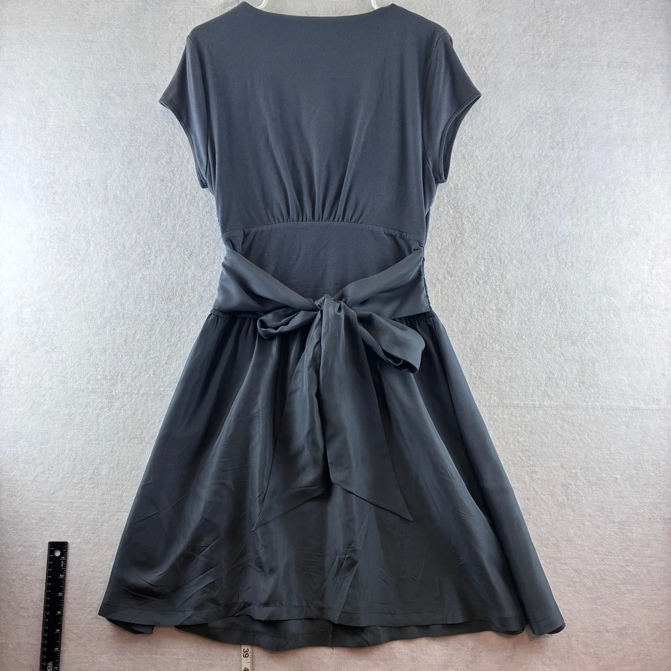 Garnet Hill Chloe Tie Back Dress Cotton Rayon Upper 100% Silk Lower Slate Grey S - Image 2 of 4