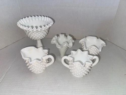 Vintage Fenton Glass Lot, Misc. Pieces (5 Pieces) - Ruffled Edges