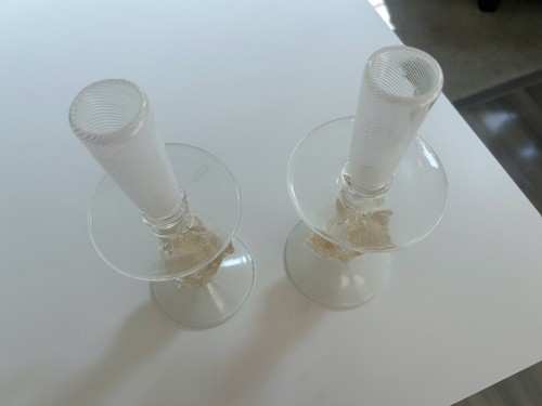 SET 2 RARE Murano Archimede Seguso DOLPHIN CANDLESTICKS Glass & Gold Leaf MINT - Picture 7 of 7
