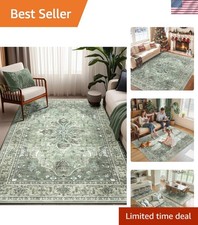 5' x 7' Floral Vintage Distress Area Rug - Machine Washable Non-Slip Design