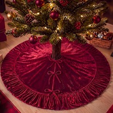 Mini Christmas Tree Skirt 24 Inch Velvet Burgundy Tree Skirt