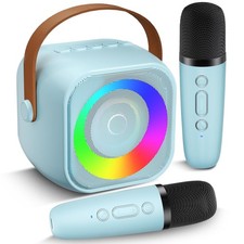 Mini Karaoke Machine, Portable Bluetooth Speaker with 2 Wireless Microphones ...