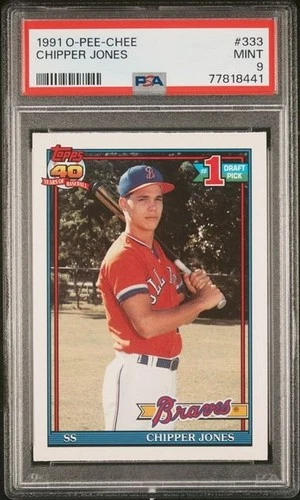 1991 OPC O-Pee-Chee #333 Chipper Jones HOF RC Rookie PSA 9 Mint (CLEAN SLAB!)