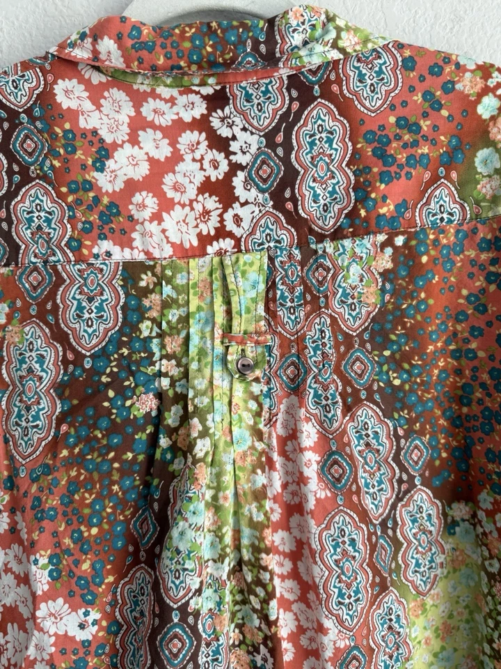 S.L.B. 女士 1X 束腰上衣纽扣花卉雏菊波西米亚嬉皮卷袖 — 第 3/4 张图片