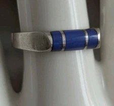 Native American Lapis Lazuli Inlay Stone Band Ring Sterling Silver Southwest Art