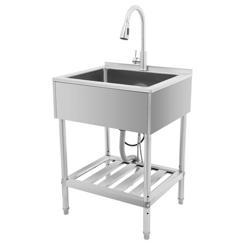 Freestanding Stainless Steel Sink Single Bowl Sink W/ 360