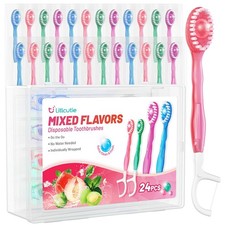 24 Pack 5-in-1 Disposable Toothbrushes with Toothpaste, Floss, Pick  Tongue ...